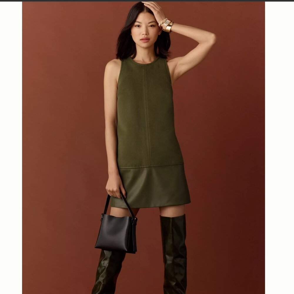 By Anthropologie Faux-Leather Shift Mini Dress